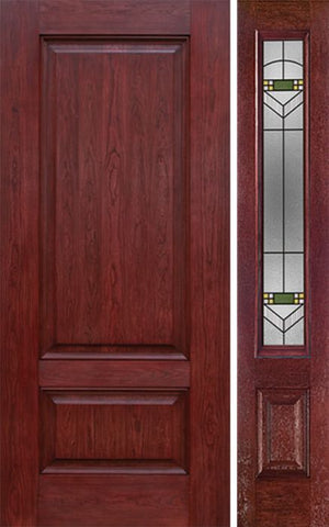 WDMA 42x80 Door (3ft6in by 6ft8in) Exterior Cherry Two Panel Single Entry Door Sidelight GR Glass 1