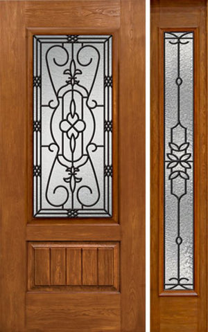 WDMA 42x80 Door (3ft6in by 6ft8in) Exterior Cherry Plank Panel 3/4 Lite Single Entry Door Sidelight Full Lite w/ MD Glass 1
