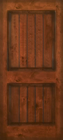 WDMA 42x80 Door (3ft6in by 6ft8in) Exterior Knotty Alder 42in x 80in 2 Panel Square V-Grooved Estancia Alder Door 1