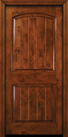 WDMA 42x80 Door (3ft6in by 6ft8in) Exterior Knotty Alder 42in x 80in Arch 2 Panel V-Grooved Estancia Alder Door 2