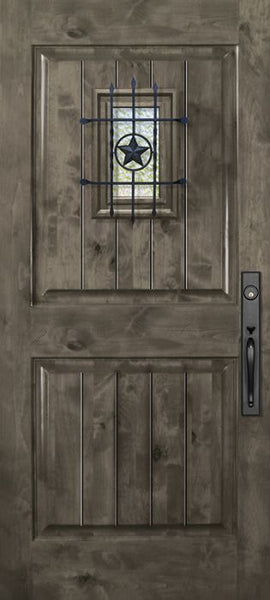 WDMA 42x80 Door (3ft6in by 6ft8in) Exterior Knotty Alder 42in x 80in 2 Panel Square V-Grooved Estancia Alder Door with Speakeasy 1