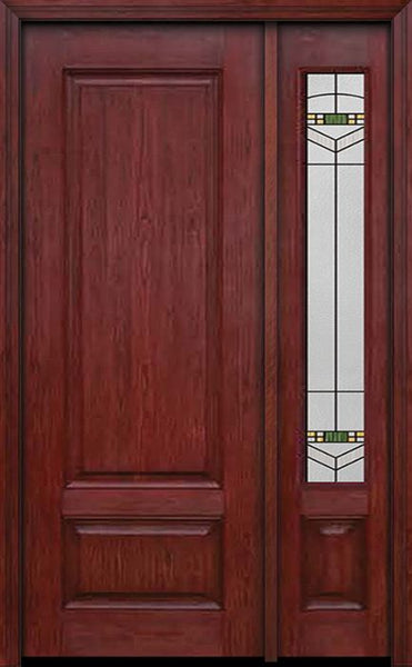 WDMA 42x96 Door (3ft6in by 8ft) Exterior Cherry 96in Two Panel Single Entry Door Sidelight Greenfield Glass 1