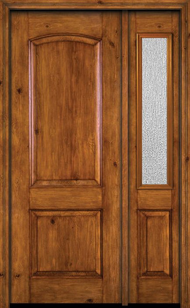 WDMA 42x96 Door (3ft6in by 8ft) Exterior Knotty Alder 96in Alder Rustic Plain Panel Single Entry Door Sidelight Rain Glass 1