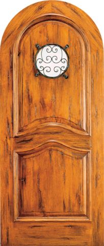 WDMA 42x96 Door (3ft6in by 8ft) Exterior Knotty Alder Round Top Front Door Ironwork Speakeasy 1