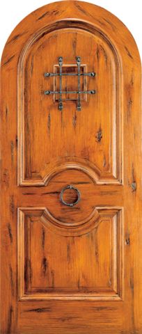 WDMA 42x96 Door (3ft6in by 8ft) Exterior Knotty Alder Round Top Front Door Speakeasy Door Knob 1