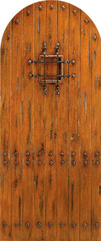 WDMA 42x96 Door (3ft6in by 8ft) Exterior Knotty Alder Round Top Plank Front Door Speakeasy Clavos 1