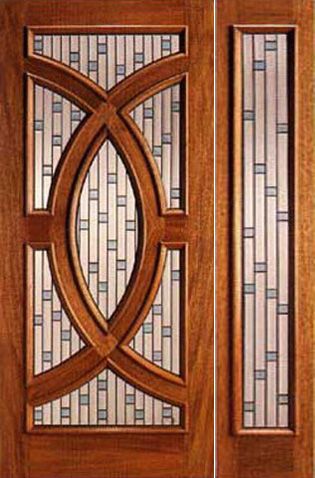 WDMA 42x96 Door (3ft6in by 8ft) Exterior Mahogany Single Door and Sidelight with Circle Decorative Glass 1