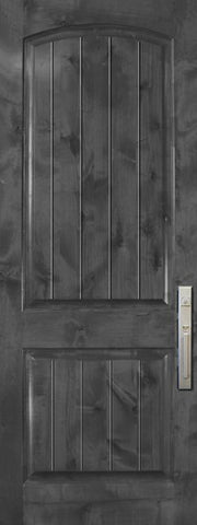WDMA 42x96 Door (3ft6in by 8ft) Exterior Knotty Alder 42in x 96in Arch 2 Panel V-Grooved Estancia Alder Door 1