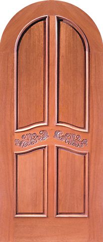 WDMA 42x96 Door (3ft6in by 8ft) Exterior Mahogany Round Top Single Door Hand Carved 4-Panels in  1