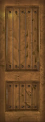 WDMA 42x96 Door (3ft6in by 8ft) Exterior Knotty Alder 42in x 96in 2 Panel V-Grooved Estancia Alder Door with Clavos 1
