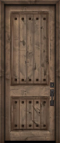 WDMA 42x96 Door (3ft6in by 8ft) Exterior Knotty Alder 42in x 96in 2 Panel V-Grooved Estancia Alder Door with Clavos 2