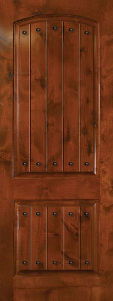 WDMA 42x96 Door (3ft6in by 8ft) Exterior Knotty Alder 42in x 96in Arch 2 Panel V-Grooved Estancia Alder Door with Clavos 1