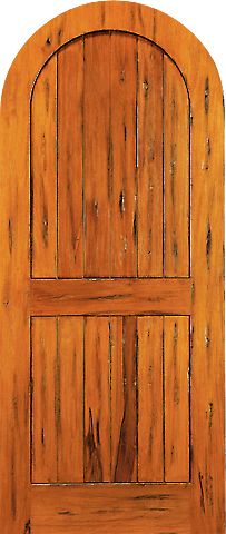 WDMA 42x96 Door (3ft6in by 8ft) Exterior Tropical Hardwood RA-450 Round Top Plank Grooved 2-Panel Tropical Rustic Hardwood Entry Single Door 1