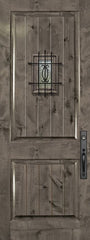 WDMA 42x96 Door (3ft6in by 8ft) Exterior Knotty Alder 42in x 96in 2 Panel V-Grooved Estancia Alder Door with Speakeasy 1