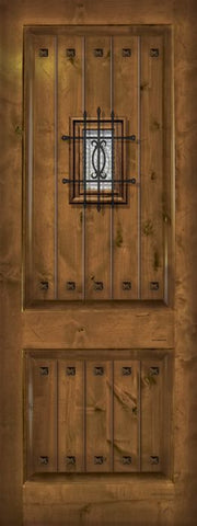 WDMA 42x96 Door (3ft6in by 8ft) Exterior Knotty Alder 42in x 96in 2 Panel V-Grooved Estancia Alder Door with Speakeasy / Clavos 1