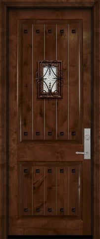WDMA 42x96 Door (3ft6in by 8ft) Exterior Knotty Alder 42in x 96in 2 Panel V-Grooved Estancia Alder Door with Speakeasy / Clavos 2