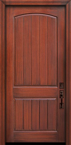 WDMA 42x96 Door (3ft6in by 8ft) Exterior Mahogany 42in x 96in 2 Panel Arch V-Grooved Door 1