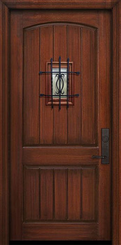 WDMA 42x96 Door (3ft6in by 8ft) Exterior Mahogany 42in x 96in 2 Panel Arch V-Groove Door with Speakeasy 1