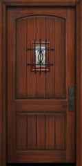 WDMA 42x96 Door (3ft6in by 8ft) Exterior Mahogany 42in x 96in 2 Panel Arch V-Groove Door with Speakeasy 1