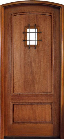 WDMA 42x96 Door (3ft6in by 8ft) Exterior Swing Mahogany Trinity 2 Panel Single Door/Arch Top w Speakeasy 1