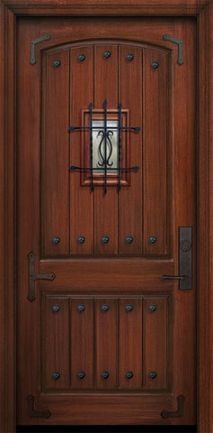 WDMA 42x96 Door (3ft6in by 8ft) Exterior Mahogany 42in x 96in 2 Panel Arch V-Groove Door with Speakeasy Straps / Clavos 1