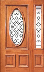 WDMA 44x80 Door (3ft8in by 6ft8in) Exterior Mahogany Oval Entry Door One Sidelight Decorative Ironwork 1