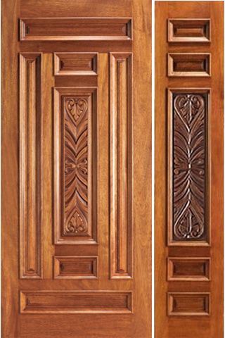 WDMA 44x80 Door (3ft8in by 6ft8in) Exterior Mahogany Pre-hung House Carved 7 Panel One Sidelight Door 1