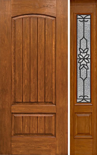 WDMA 44x80 Door (3ft8in by 6ft8in) Exterior Cherry Plank Two Panel Single Entry Door Sidelight 3/4 Lite w/ MD Glass 1
