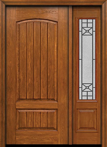 WDMA 44x80 Door (3ft8in by 6ft8in) Exterior Cherry Plank Two Panel Single Entry Door Sidelight 3/4 Lite Courtyard Glass 1