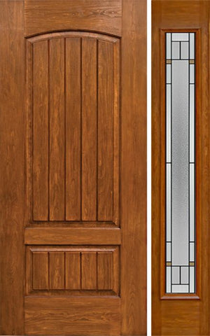 WDMA 44x80 Door (3ft8in by 6ft8in) Exterior Cherry Plank Two Panel Single Entry Door Sidelight Full Lite TP Glass 1