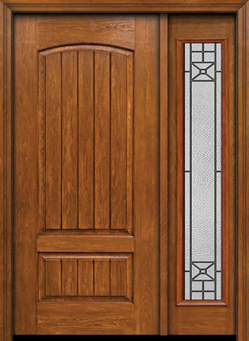 WDMA 44x80 Door (3ft8in by 6ft8in) Exterior Cherry Plank Two Panel Single Entry Door Sidelight Full Lite Courtyard Glass 1