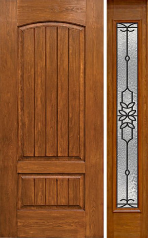 WDMA 44x80 Door (3ft8in by 6ft8in) Exterior Cherry Plank Two Panel Single Entry Door Sidelight Full Lite w/ MD Glass 1