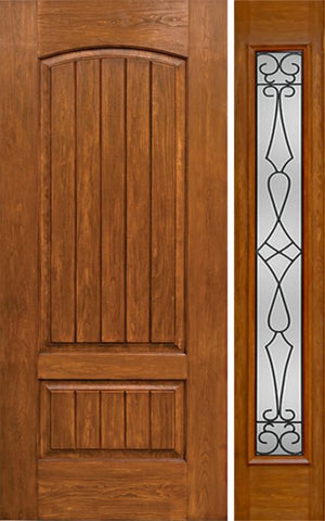 WDMA 44x80 Door (3ft8in by 6ft8in) Exterior Cherry Plank Two Panel Single Entry Door Sidelight Full Lite WY Glass 1