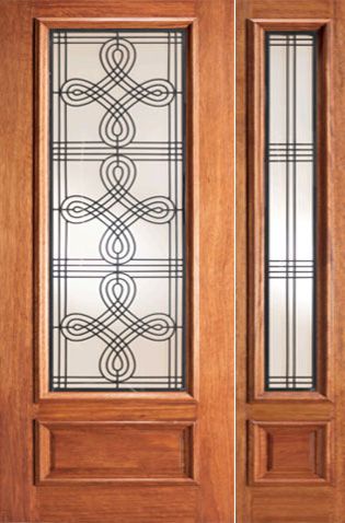 WDMA 44x80 Door (3ft8in by 6ft8in) Exterior Mahogany Single Door one-Sidelight Celtic Ironwork Glass 1
