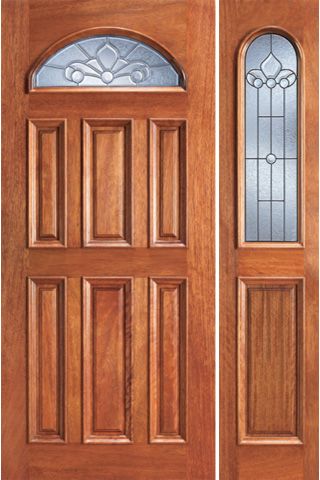 WDMA 44x80 Door (3ft8in by 6ft8in) Exterior Mahogany Fan Lite Front One Side light Door Beveled Glass 1