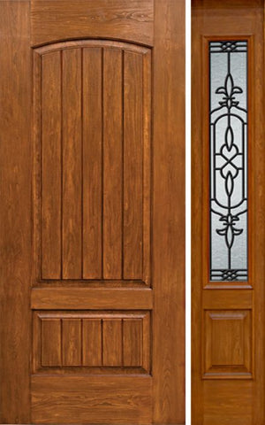 WDMA 44x80 Door (3ft8in by 6ft8in) Exterior Cherry Plank Two Panel Single Entry Door Sidelight 3/4 Lite w/ JA Glass 1
