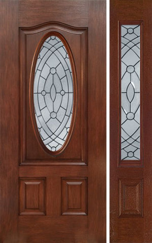 WDMA 44x80 Door (3ft8in by 6ft8in) Exterior Mahogany Oval Three Panel Single Entry Door Sidelight EE Glass 1