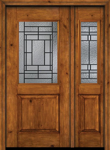 WDMA 44x80 Door (3ft8in by 6ft8in) Exterior Cherry Alder Rustic Plain Panel 1/2 Lite Single Entry Door Sidelight Pembrook Glass 1