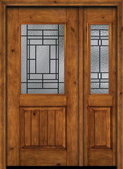 WDMA 44x80 Door (3ft8in by 6ft8in) Exterior Cherry Alder Rustic V-Grooved Panel 1/2 Lite Single Entry Door Sidelight Pembrook Glass 1