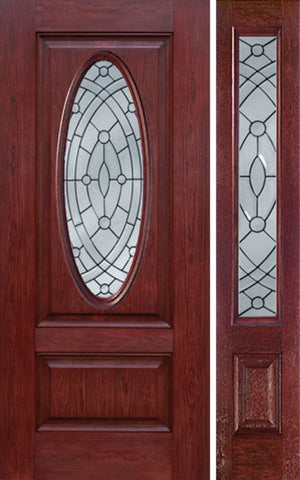 WDMA 44x80 Door (3ft8in by 6ft8in) Exterior Cherry Oval Two Panel Single Entry Door Sidelight EE Glass 1