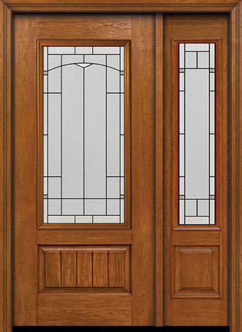 WDMA 44x80 Door (3ft8in by 6ft8in) Exterior Cherry Plank Panel 3/4 Lite Single Entry Door Sidelight Topaz Glass 1