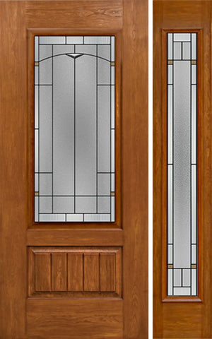 WDMA 44x80 Door (3ft8in by 6ft8in) Exterior Cherry Plank Panel 3/4 Lite Single Entry Door Sidelight Full Lite Topaz Glass 1