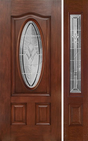 WDMA 44x80 Door (3ft8in by 6ft8in) Exterior Mahogany Oval Three Panel Single Entry Door Sidelight RA Glass 1