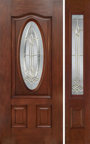 WDMA 44x80 Door (3ft8in by 6ft8in) Exterior Mahogany Oval Three Panel Single Entry Door Sidelight BT Glass 1