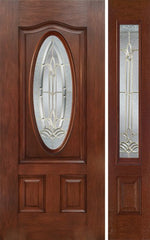 WDMA 44x80 Door (3ft8in by 6ft8in) Exterior Mahogany Oval Three Panel Single Entry Door Sidelight BT Glass 1