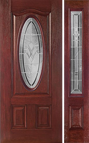 WDMA 44x80 Door (3ft8in by 6ft8in) Exterior Cherry Oval Three Panel Single Entry Door Sidelight RA Glass 1