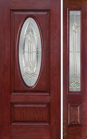 WDMA 44x80 Door (3ft8in by 6ft8in) Exterior Cherry Oval Two Panel Single Entry Door Sidelight BT Glass 1
