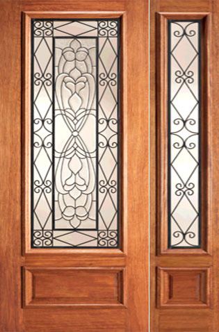 WDMA 44x80 Door (3ft8in by 6ft8in) Exterior Mahogany Scrollwork Ironwork Beveled Glass Door One Sidelight 1
