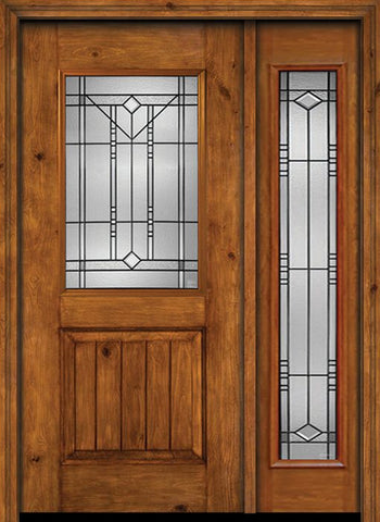 WDMA 44x80 Door (3ft8in by 6ft8in) Exterior Cherry Alder Rustic V-Grooved Panel 1/2 Lite Single Entry Door Sidelight Full Lite Riverwood Glass 1