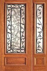 WDMA 44x80 Door (3ft8in by 6ft8in) Exterior Mahogany Floral Scrollwork Ironwork Glass Door One Sidelight 1
